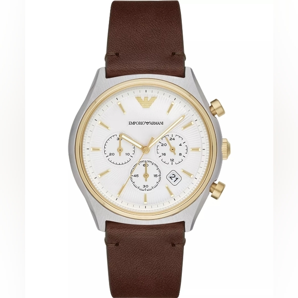 Emporio Armani Other - EMPORIO ARMANI AR11033 White Dial Brown Strap Men's Chronograph Watch